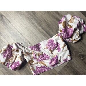 Abercrombie & Fitch Floral Puff Sleeve Poplin Cropped Top Blouse Size M